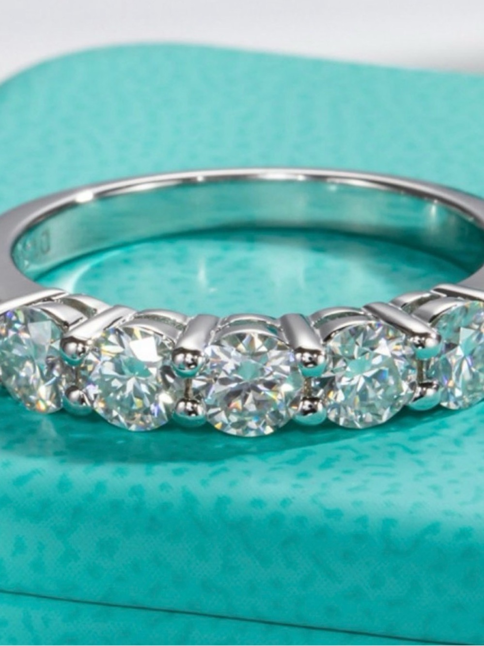 #Certified 1.5 ct. t.w. Moissanite Diamond 5 Stone Half Eternity Band Ring NEW